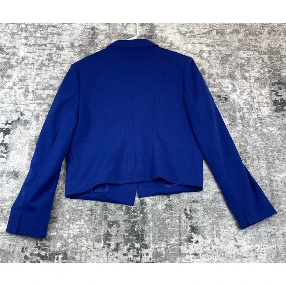WD.NY Blazer Jacket Women's XL Royal Blue Gold Zip Pockets One Button Career Top - Picture 3 of 7